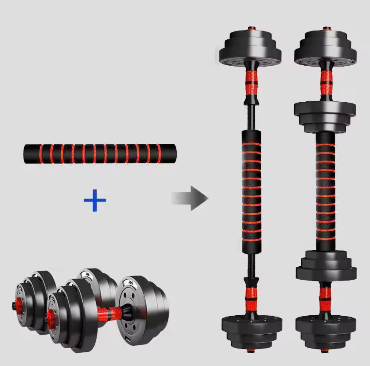 5-44lbs Adjustable Dumbbell to Barbell Set, Anti-Slip Grip, Versatile Home Gym Fitness Strength Training Barbell Weight Plates