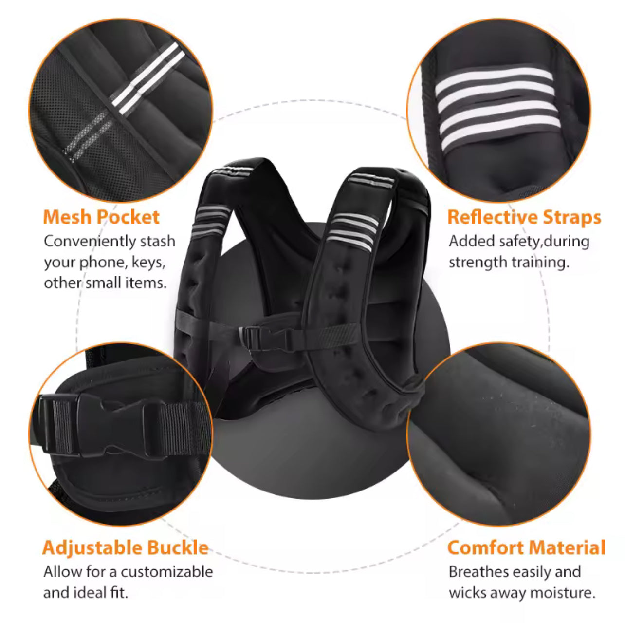 12lb Weight Vest with Reflective Stripe for Workout, Strength Training, Running, Fitness, Muscle Building, Weightlifting