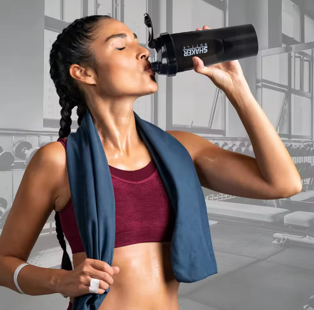 3 Layers Shaker Protein Bottle Powder Shake Cup Water Bottle Plastic Mixing Cup Body Building Exercise Bottle