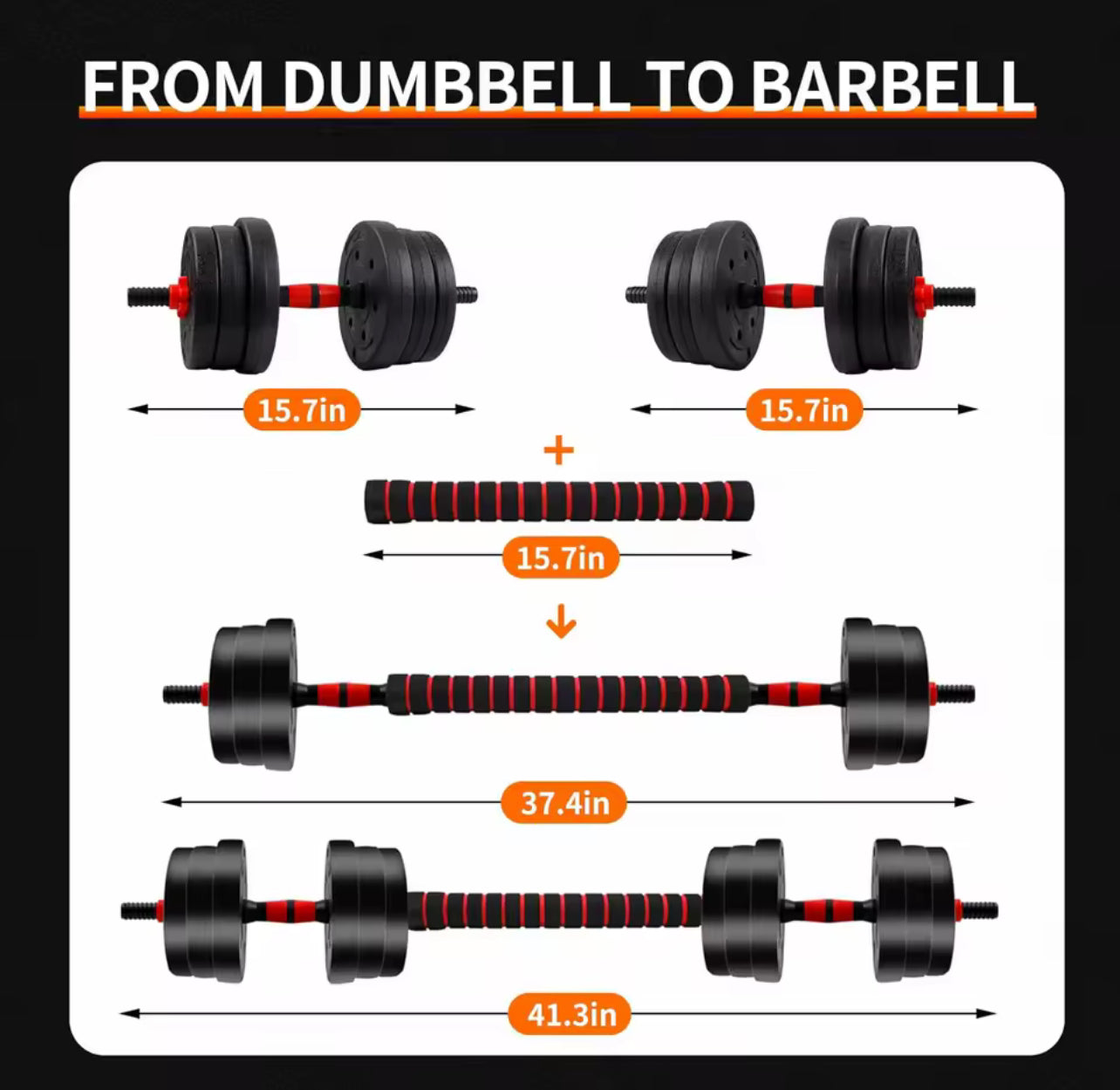 5-44lbs Adjustable Dumbbell to Barbell Set, Anti-Slip Grip, Versatile Home Gym Fitness Strength Training Barbell Weight Plates