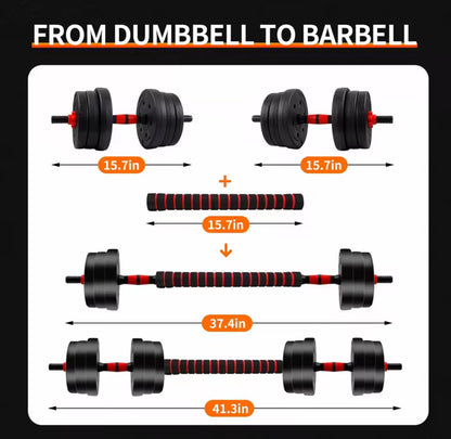 5-44lbs Adjustable Dumbbell to Barbell Set, Anti-Slip Grip, Versatile Home Gym Fitness Strength Training Barbell Weight Plates