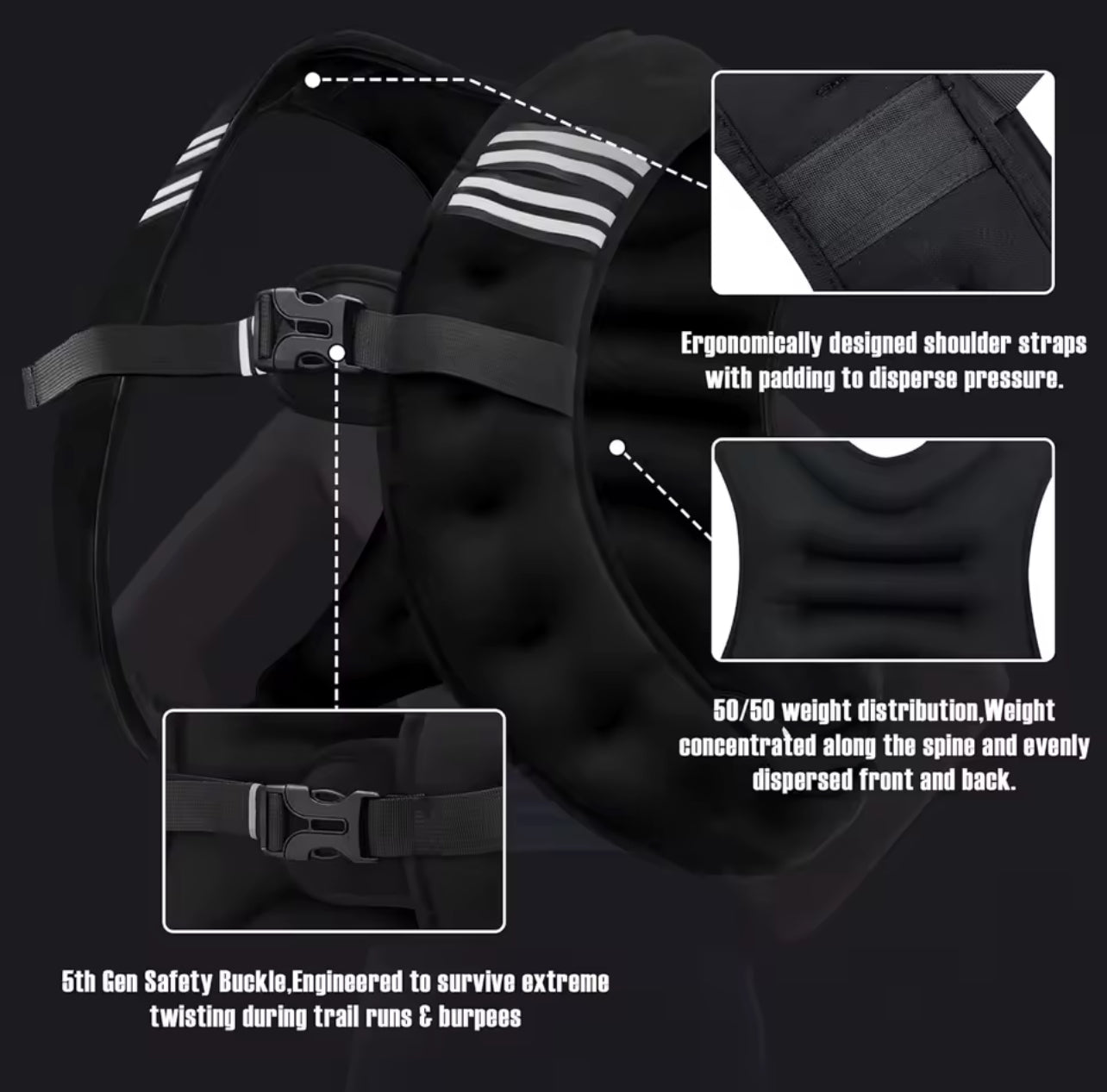 12lb Weight Vest with Reflective Stripe for Workout, Strength Training, Running, Fitness, Muscle Building, Weightlifting