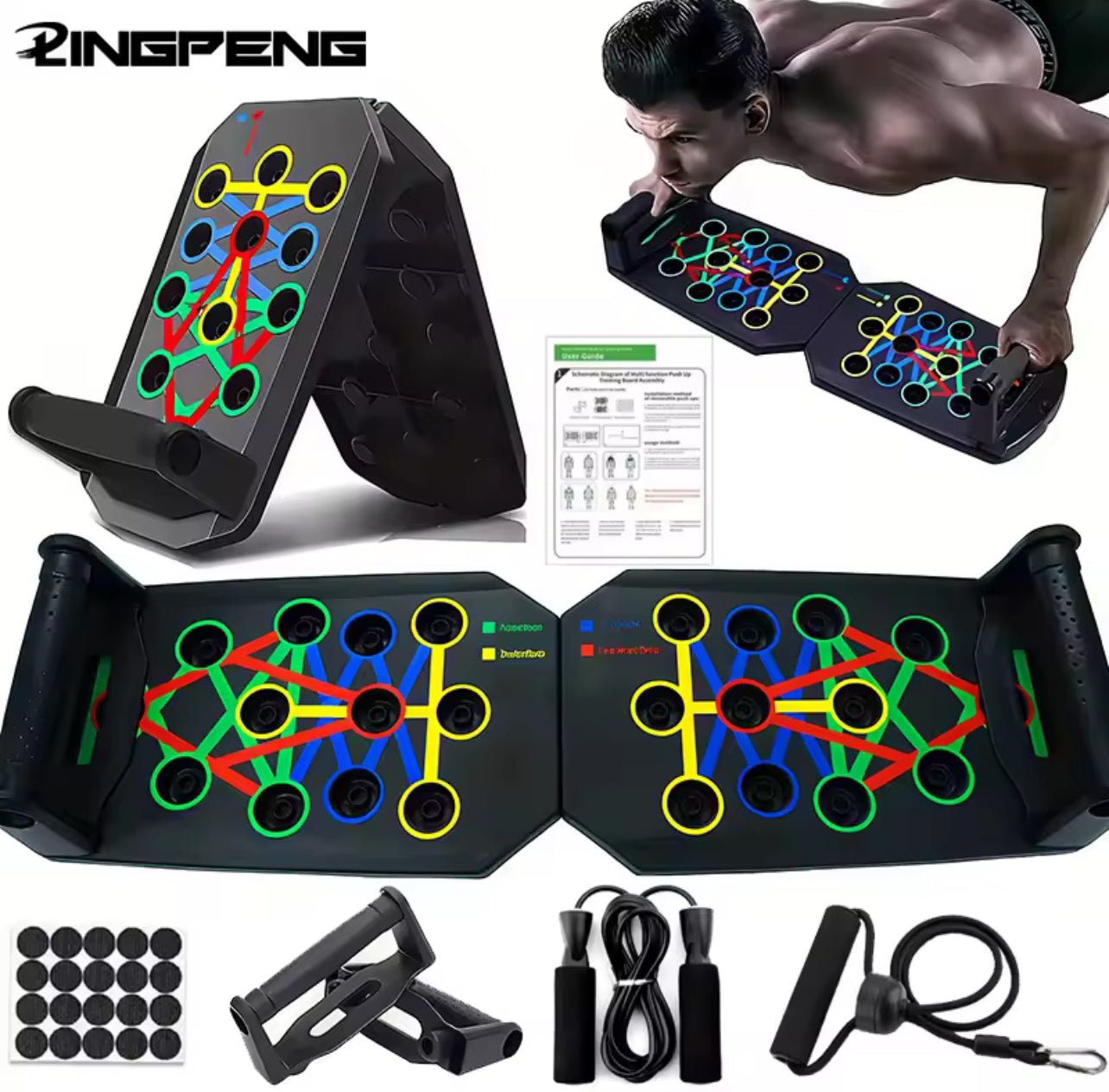 Portable Multifunctional Push-up Board Set With Handles Foldable Fitness Equipment For Chest Abdomen Arms And Back Training