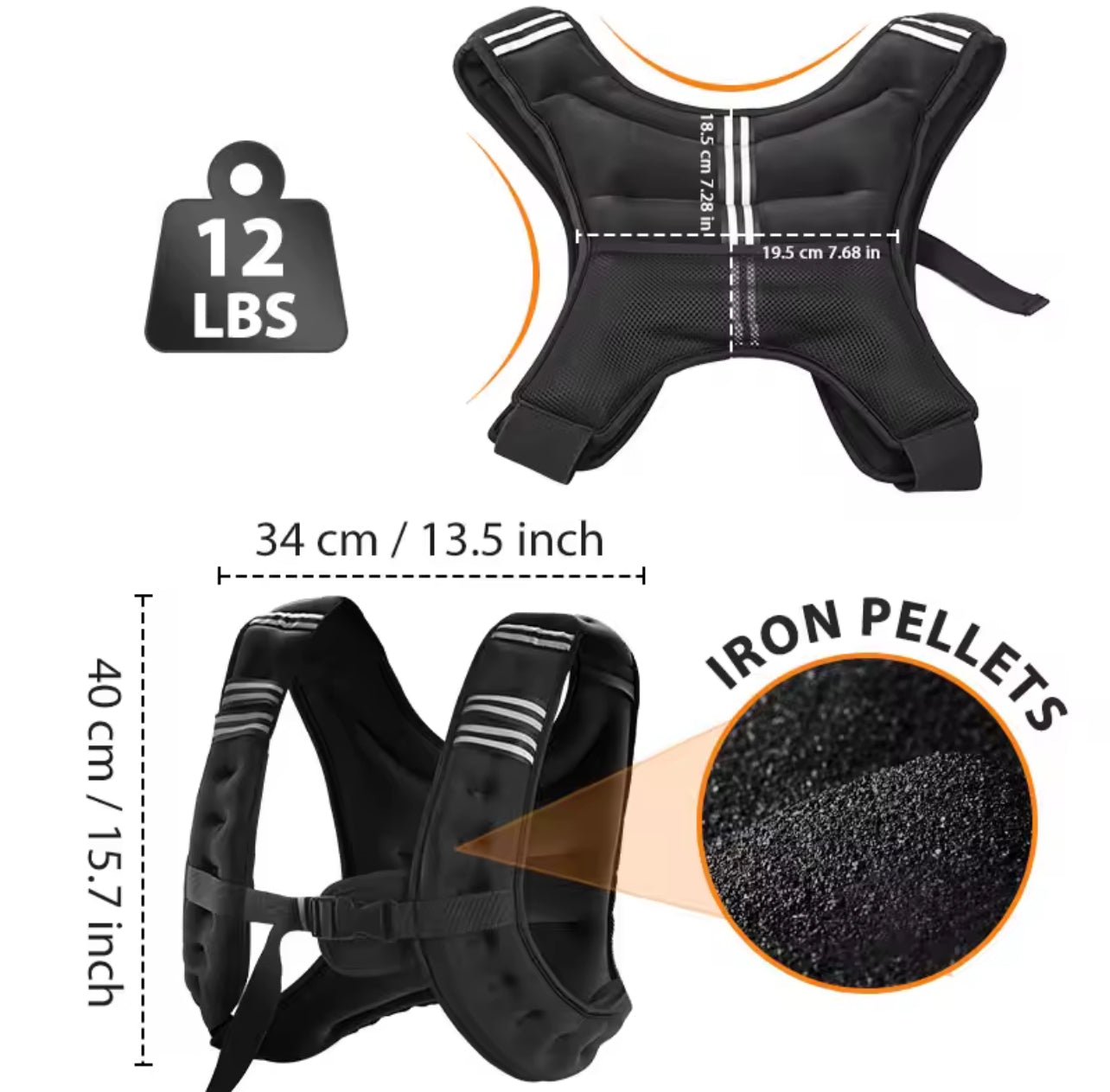 12lb Weight Vest with Reflective Stripe for Workout, Strength Training, Running, Fitness, Muscle Building, Weightlifting